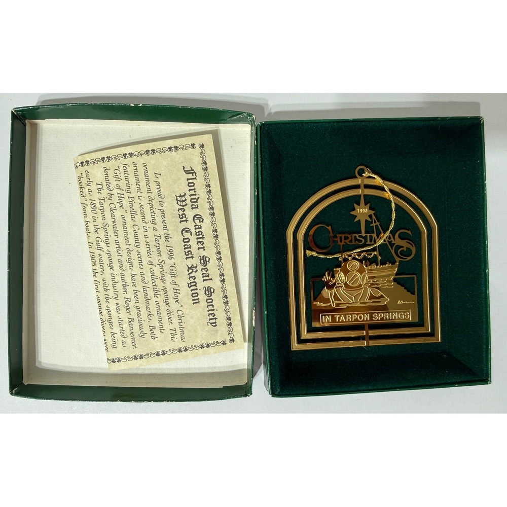 1996 Easter Seals Tarpon Springs 24k Gold Brass Ornament Limited Edition Boxed